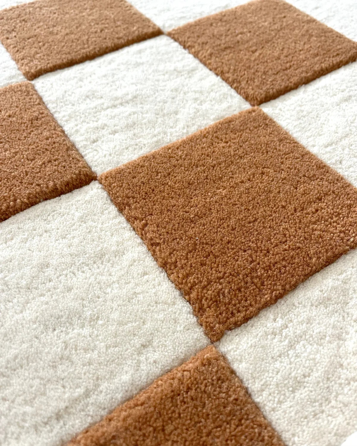 Maison Deux Checkerboard Rug in Terra Brown/Off White – main view
