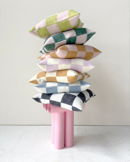 Maison Deux Checkerboard Cushion Cover in Kiwi/Pink – main view