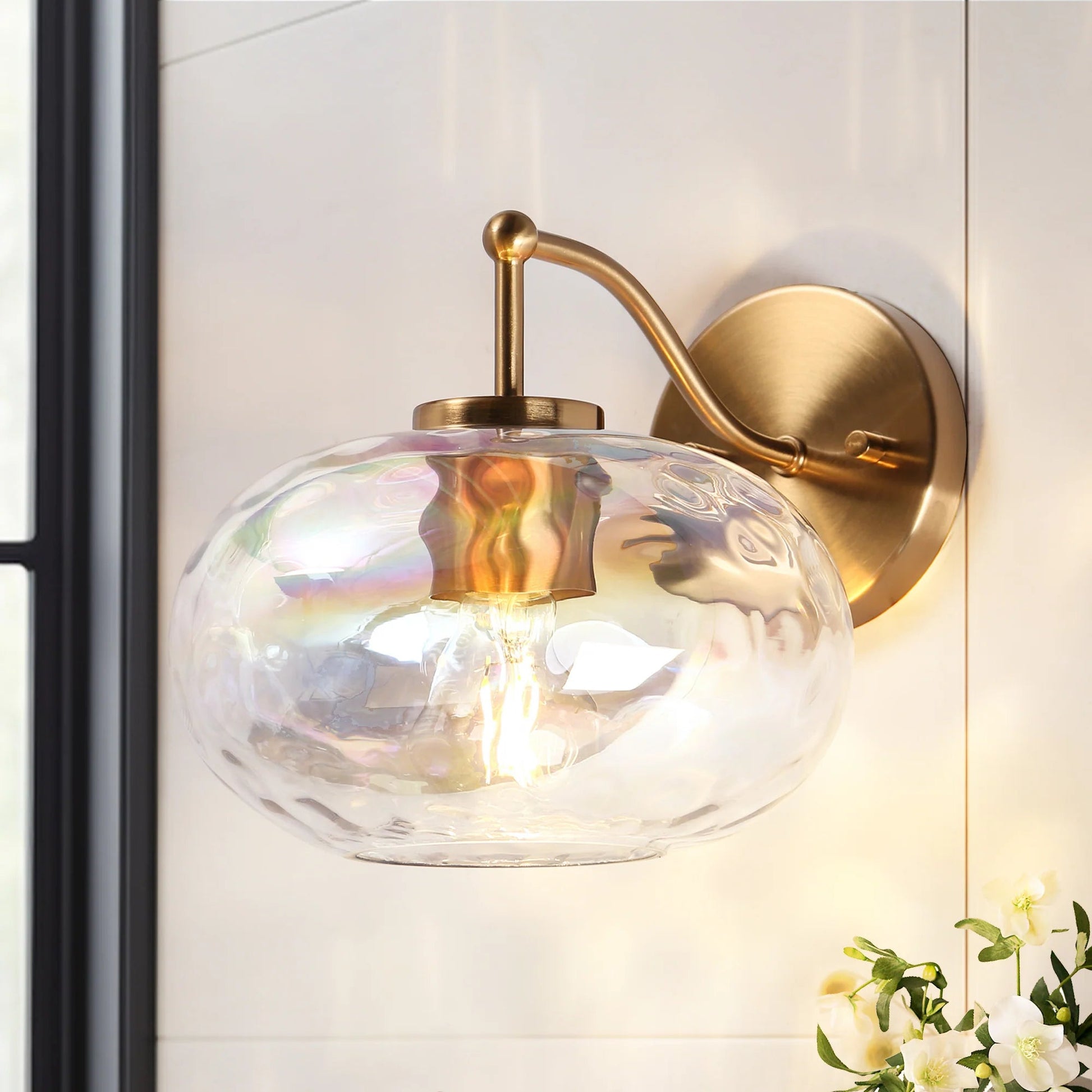 Chrysaorican Iridescent Globe Glass Wall Sconce Brass Nbsp - LNC Home