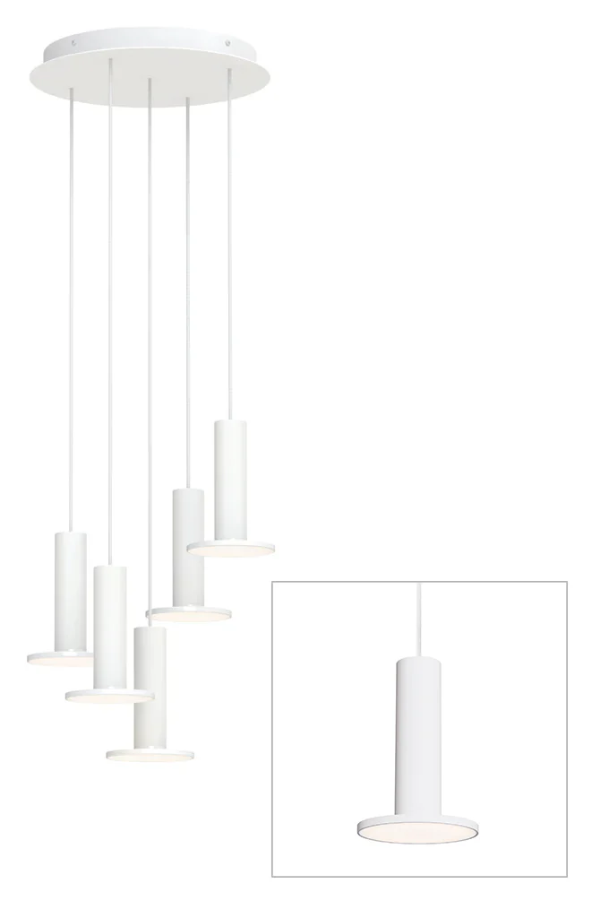 Cielo Plus 5-light chandelier in white, studio view