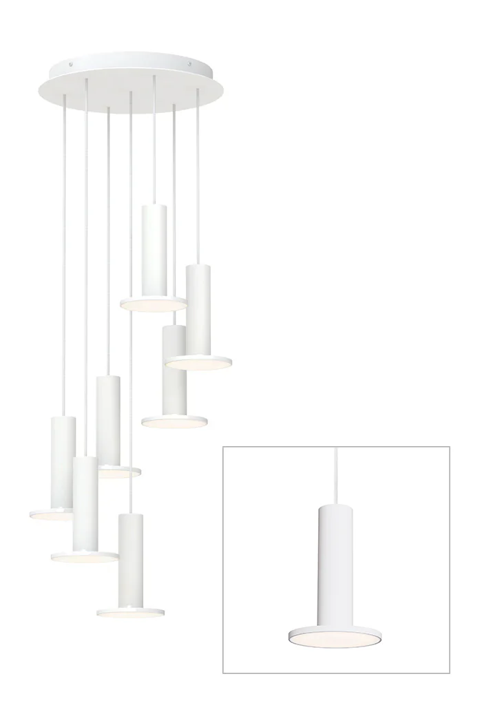 Cielo Plus 7-light chandelier in white, studio view