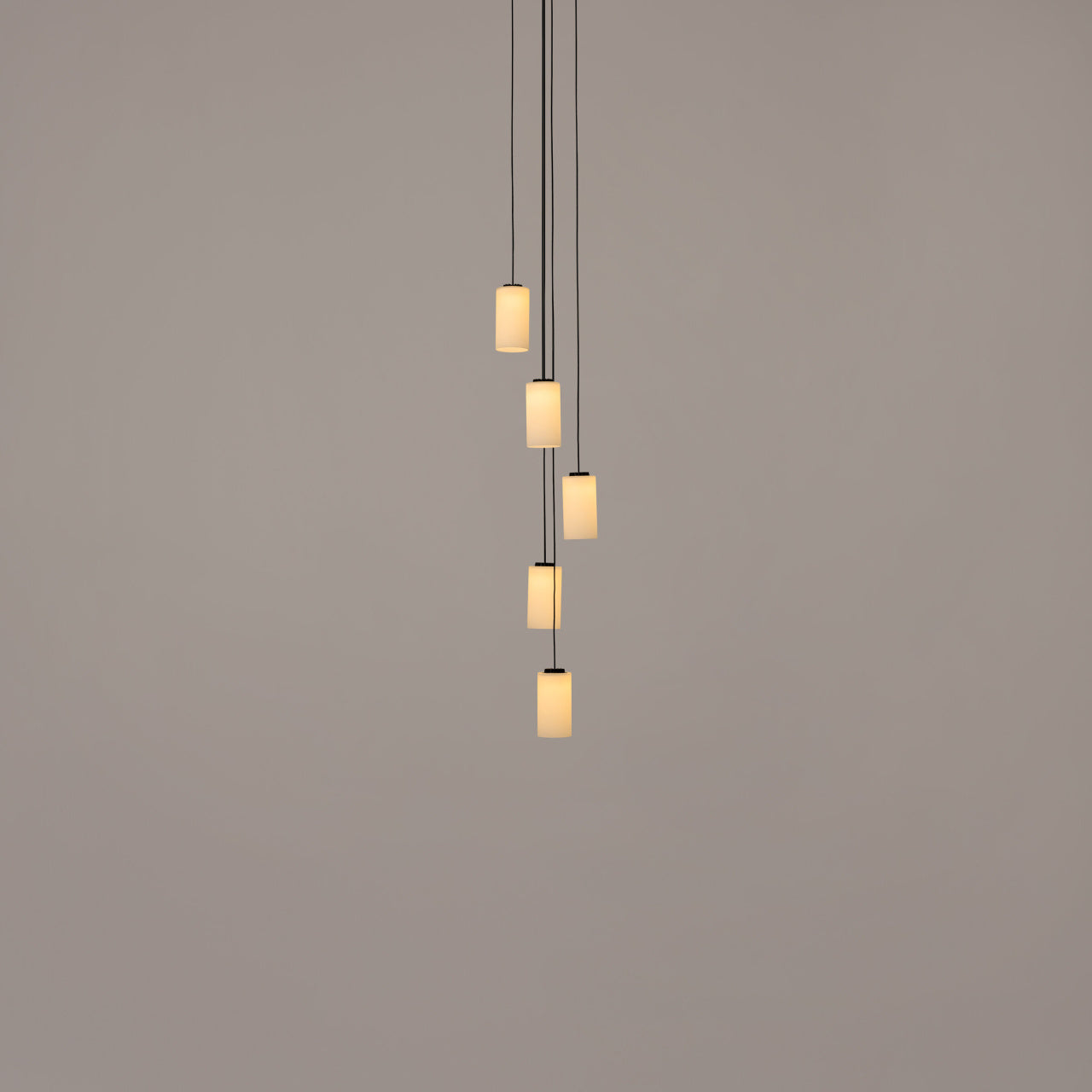 Cirio Cascada 5-light LED chandelier by Antoni Arola featuring opal glass shades for modern homes and offices