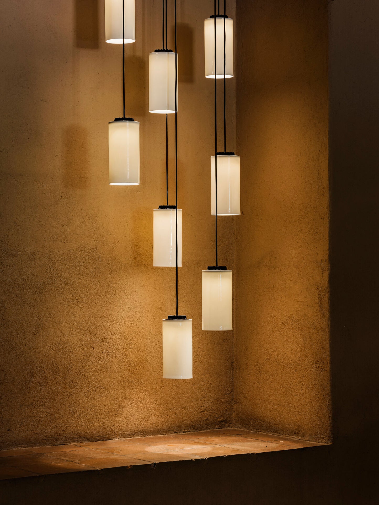 Cirio Cascada designer LED pendant light with porcelain, glass, or brass lampshades