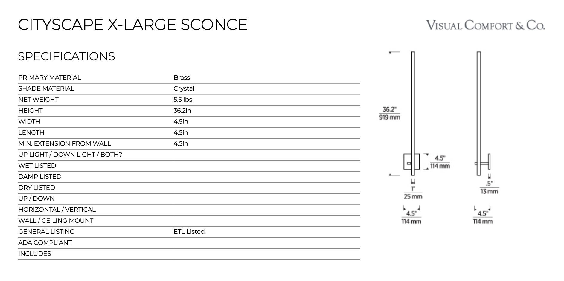 Geometric 36-inch Wall Sconce by Visual & Comfort & Co