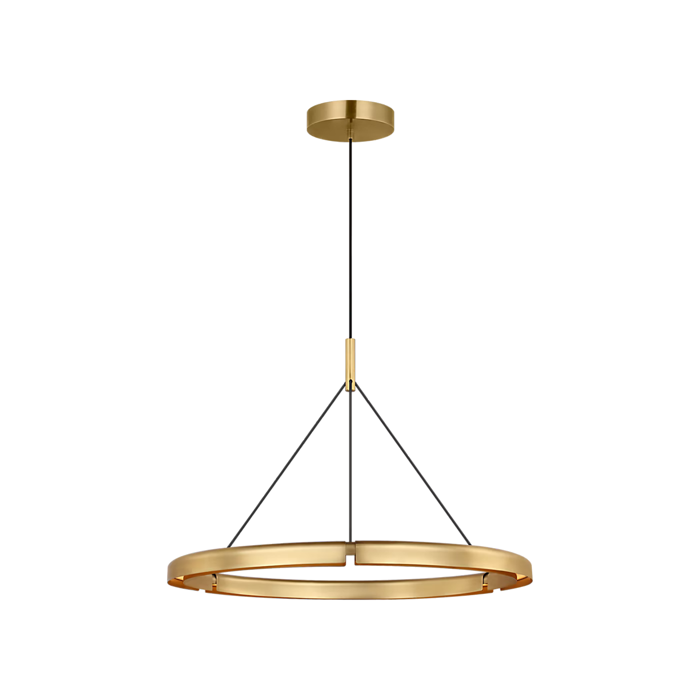 Minimalist brass chandelier with integrated LED lighting for bedroom and entryway