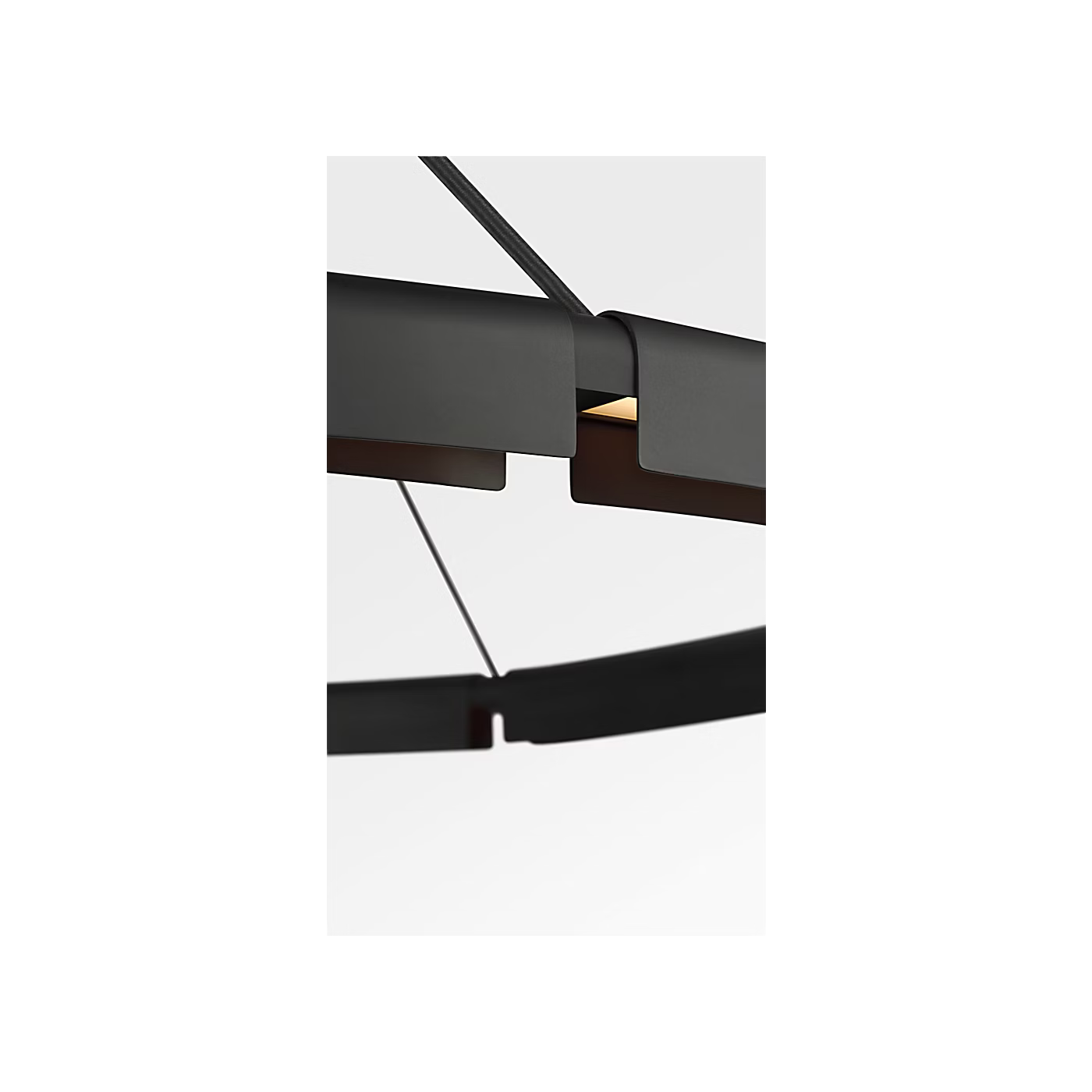 Minimalist black chandelier with integrated LED lighting and sculptural metal design