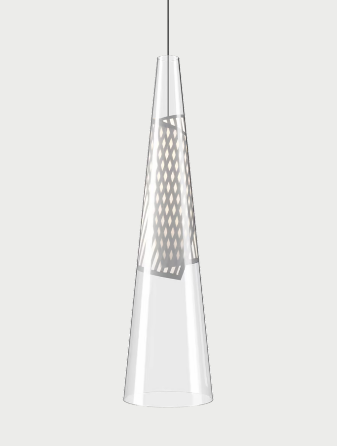 Lodes Cono di Luce LED pendant light in grey with clear Pyrex glass by Ron Arad