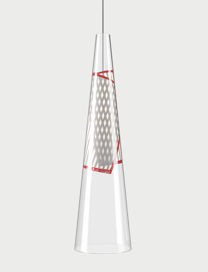 Contemporary red Cono di Luce pendant by Lodes with clear glass cone diffuser