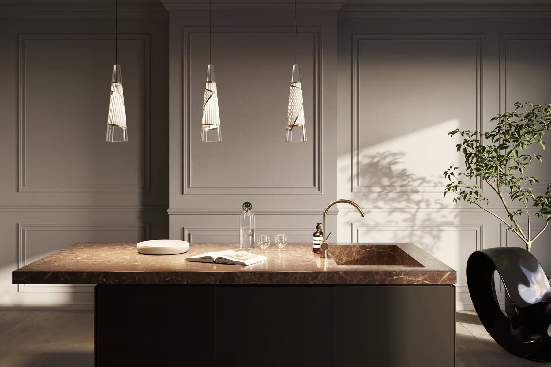 Designer pendant light with clear glass and integrated LED from the Lodes Cono di Luce collection