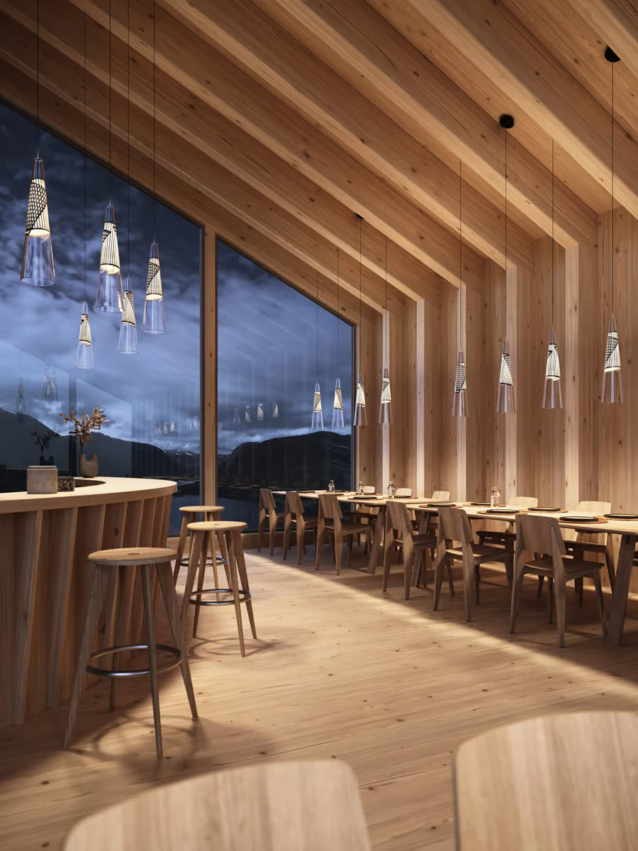 Lodes Cono di Luce pendant light with clear Pyrex glass and integrated LED illumination