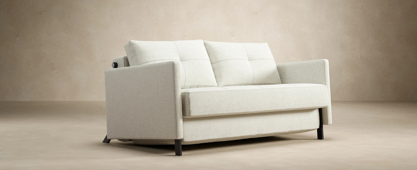 Scandinavian sofa bed with automatic folding legs