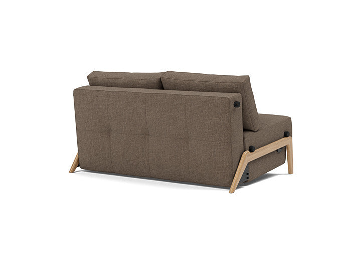 Compact full size sleeper sofa with oak wood legs in 411 Esina Cedar Brown
