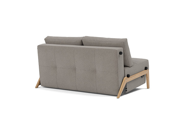 Modern full size sofa bed with oak legs and 521 Mixed Dance Grey fabric