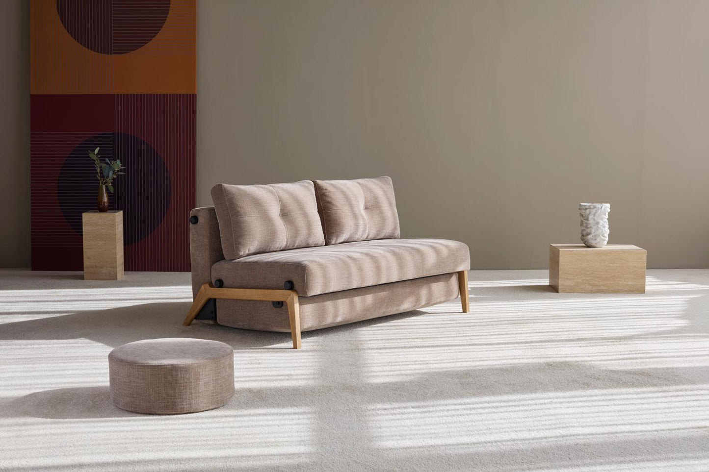 Full size Scandinavian sofa bed with oak wood frame