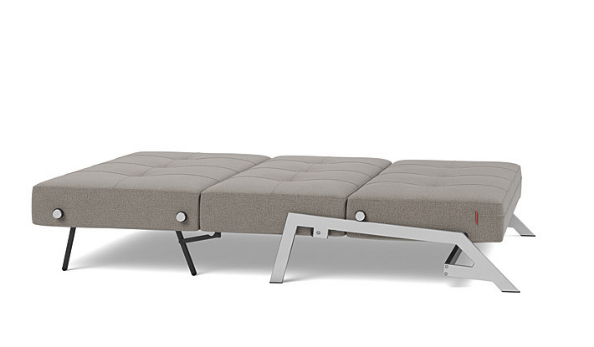 Scandinavian style full sleeper sofa with chrome legs and grey upholstery