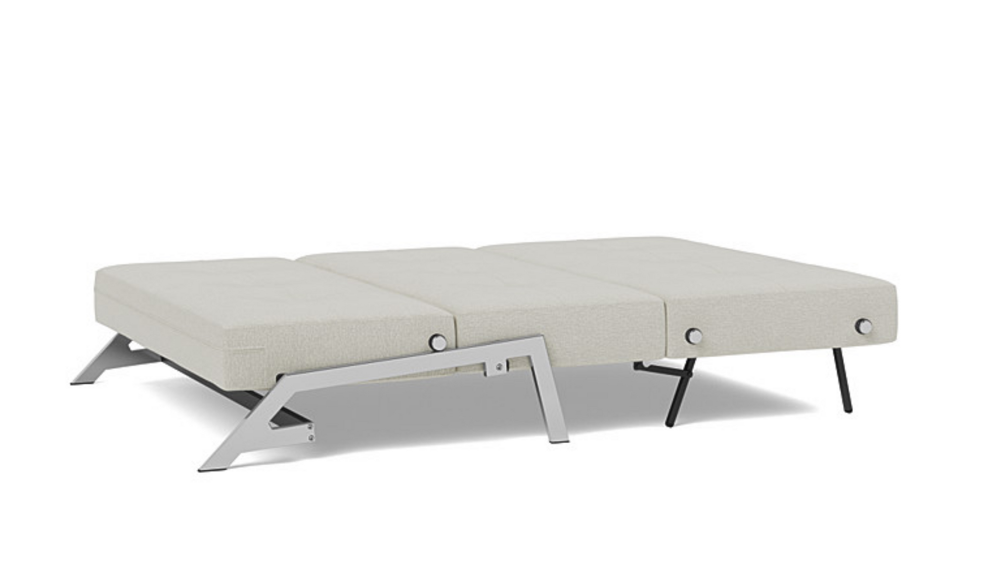 Full size sleeping surface of the Innovation Living Cubed sofa bed in natural fabric