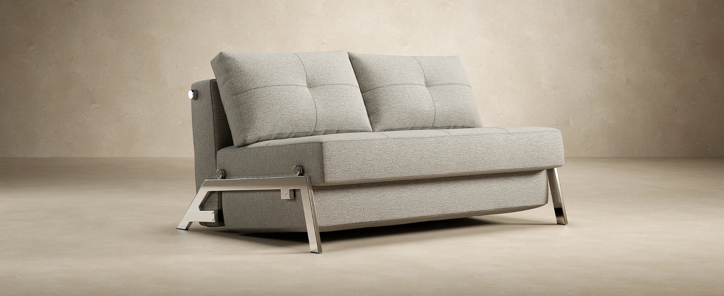 Cubed sleeper sofa featuring hidden bedding storage compartment