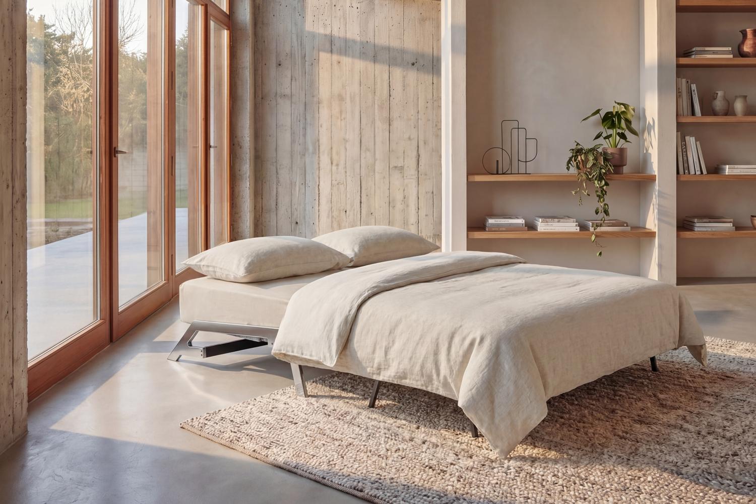 Scandinavian sofa bed with chrome legs for modern living spaces