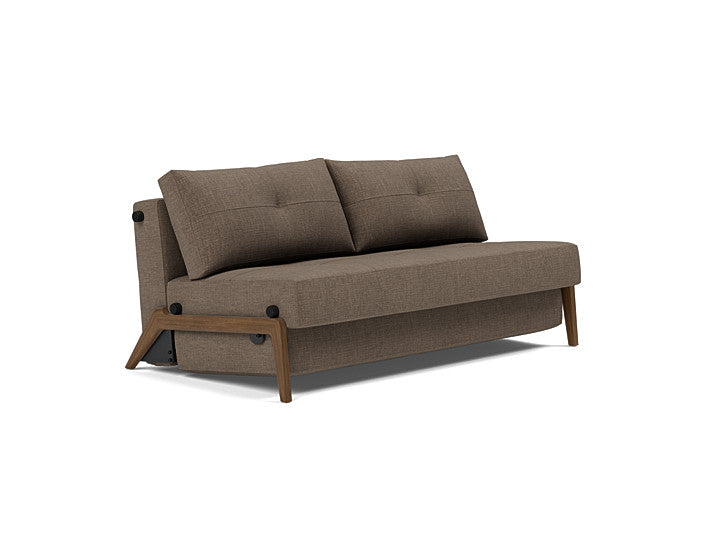 Cubed Queen Sleeper Sofa converted into a queen-size bed with 411 Esina Cedar Brown upholstery