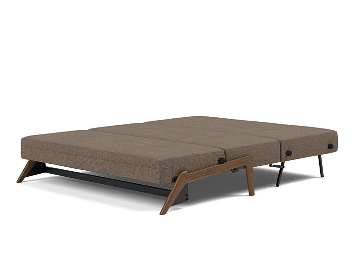 Innovation Living Cubed Wood Queen Sleeper Sofa with removable back cushions in cedar brown fabric