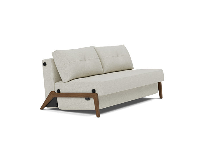 Cubed Queen Sleeper Sofa converted into a queen-size bed with 527 Mixed Dance Natural upholstery