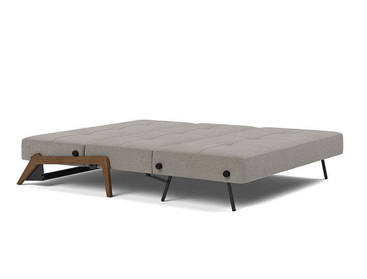 Cubed Queen sleeper sofa converted into a queen-size bed with 521 Mixed Dance Grey upholstery