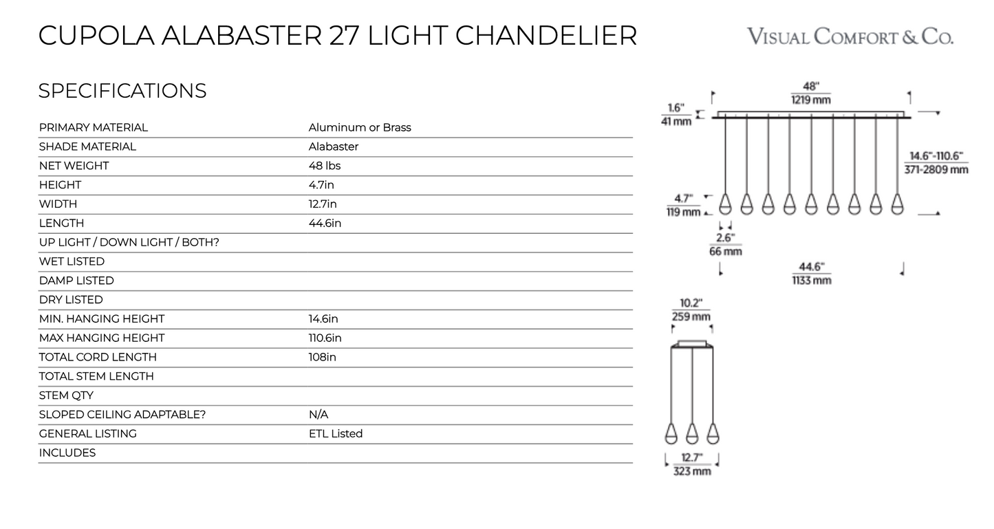 Commercial Luxury Alabaster 27 Light Chandelier by Visual & Comfort & Co