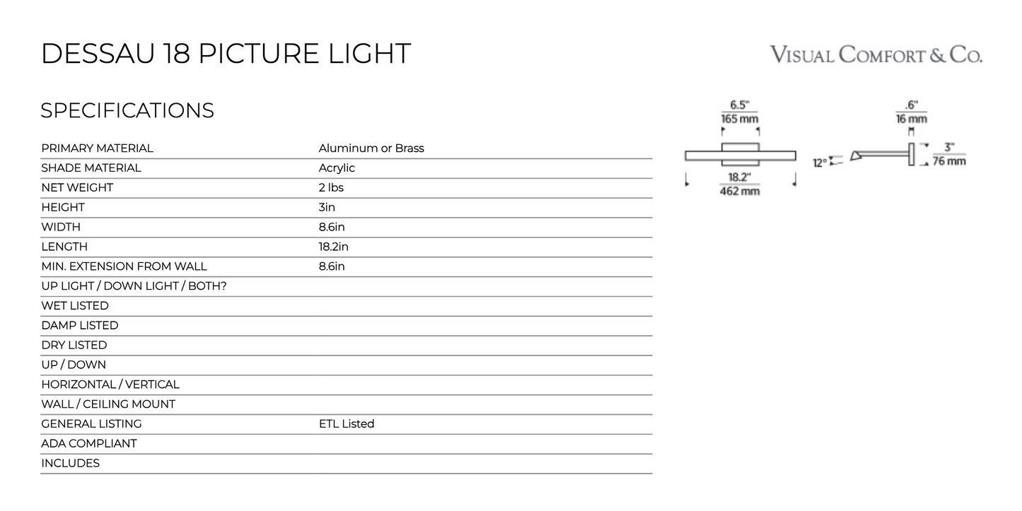 Dessau 18-inch LED Picture Light Artwork by Visual & Comfort & Co