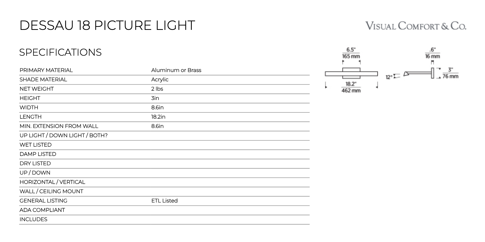 Dessau 18-inch LED Picture Light Artwork by Visual & Comfort & Co