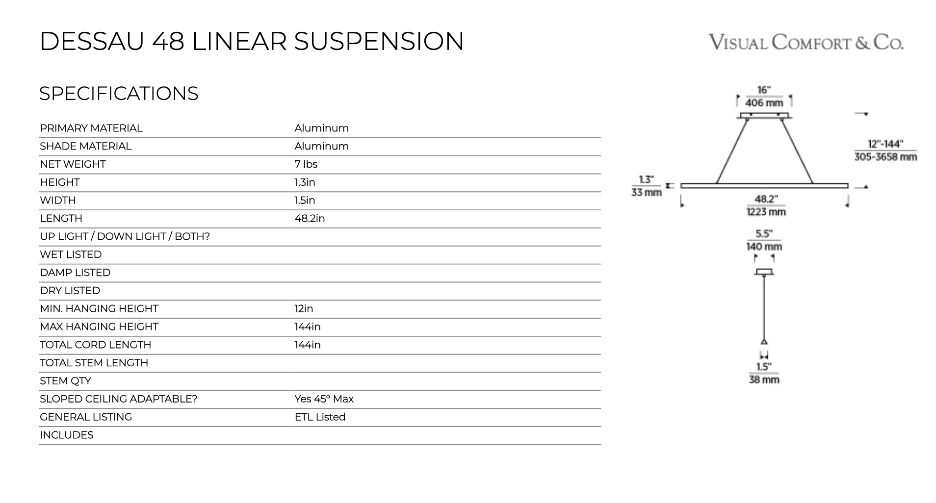 Dessau 48-inch 700Lsdes4 Slim Linear Suspension by Visual & Comfort & Co