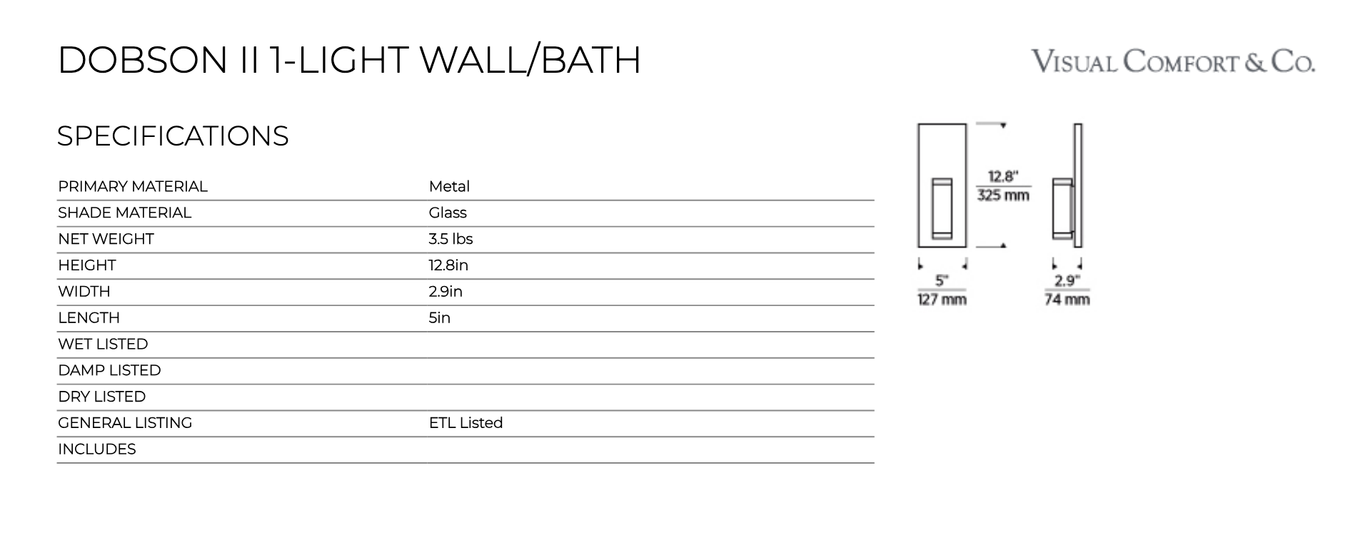 Dobson 2 Moden Wall Bath Light by Visual & Comfort & Co