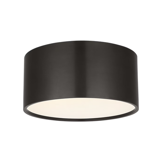 Compact bronze flush mount light for bedroom or hallway ceiling