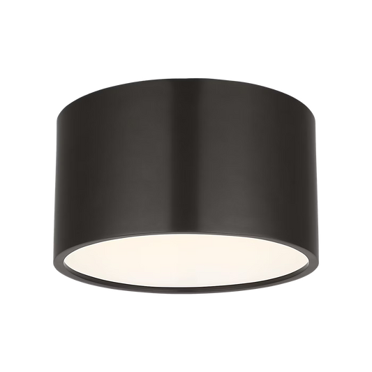 Bronze LED flush mount ceiling light installed in modern bedroom