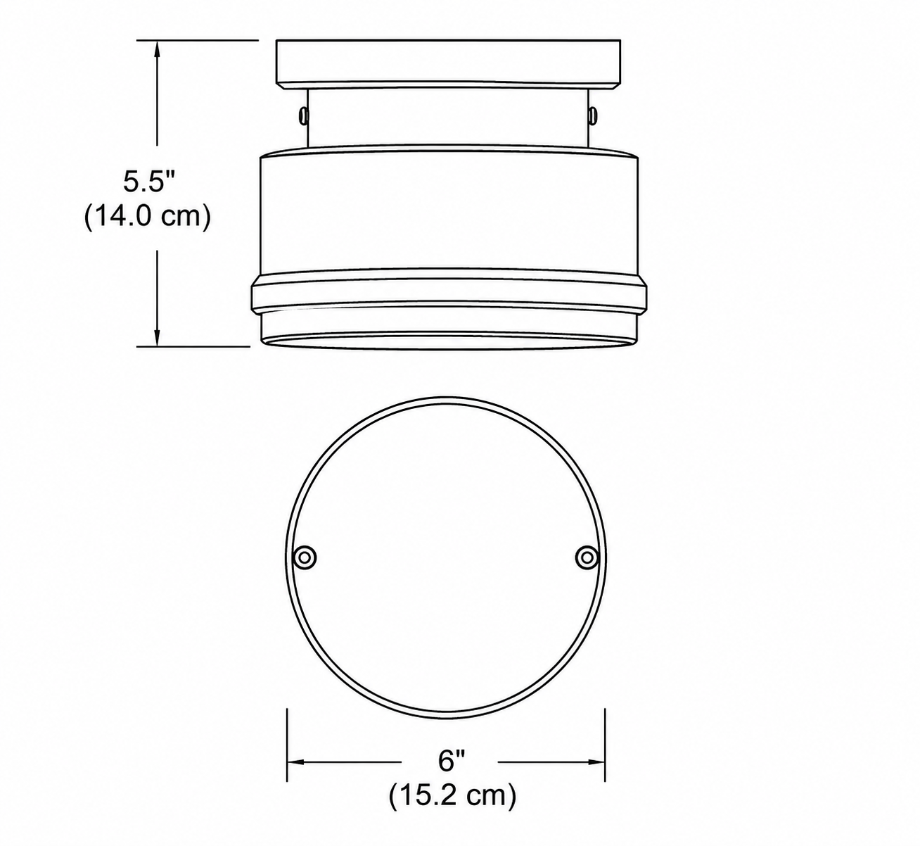 Dola 6 flush mount ceiling light line drawing with detailed dimensions and specifications