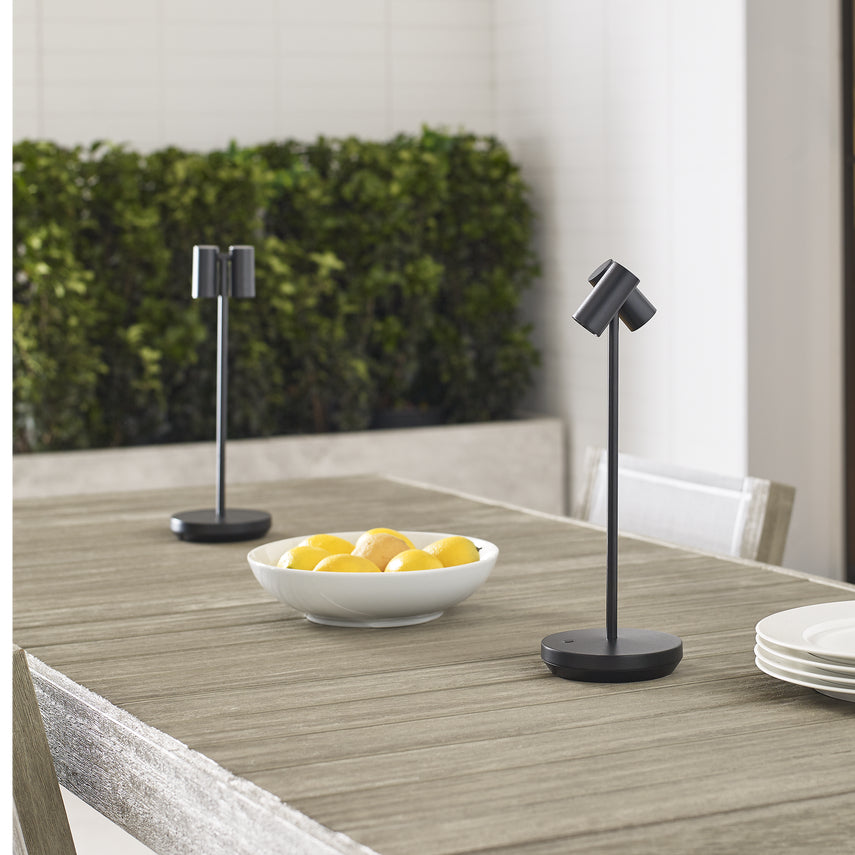Doppia black rechargeable lamp with 90 CRI LED lighting for stylish home décor