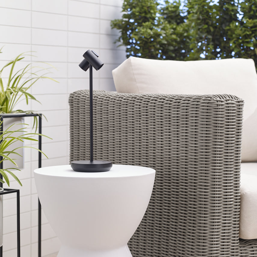 Modern black cordless lamp with brass construction and energy-saving LED performance