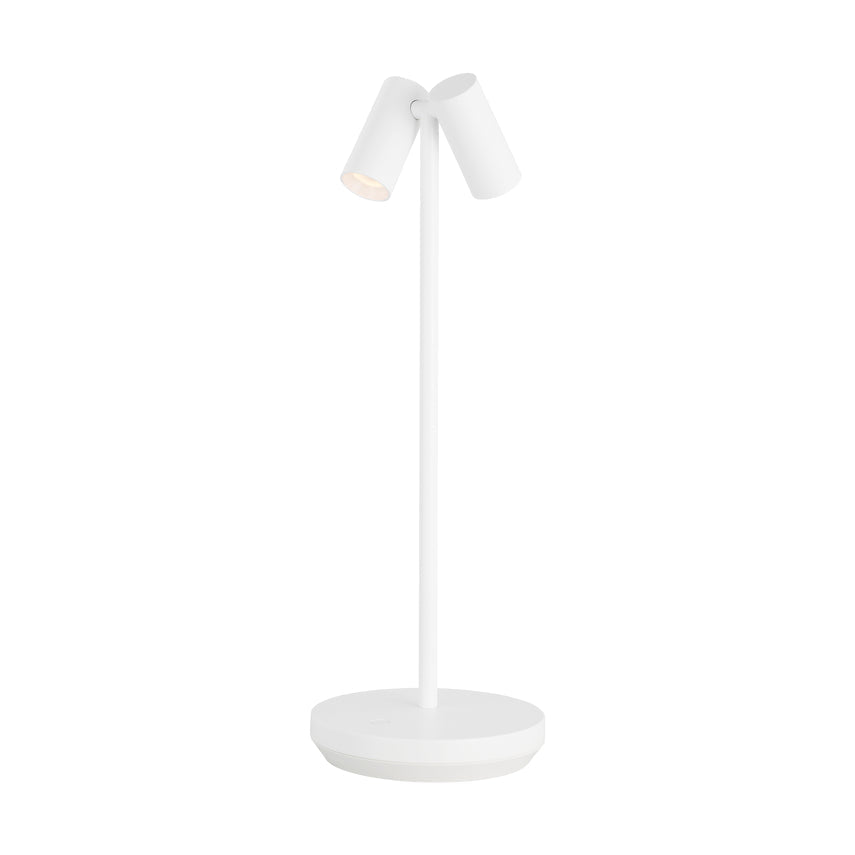 Rechargeable white table lamp with integrated 3-step touch dimming and warm glow