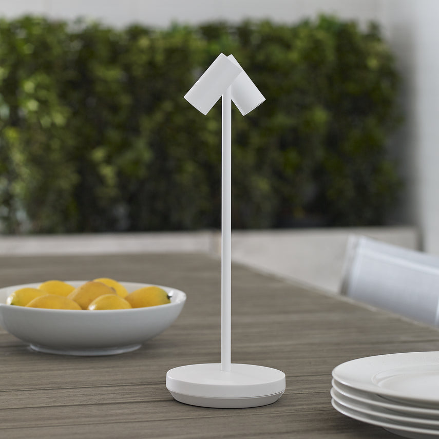 Rechargeable white bedside lamp with portable modern lighting for residential spaces