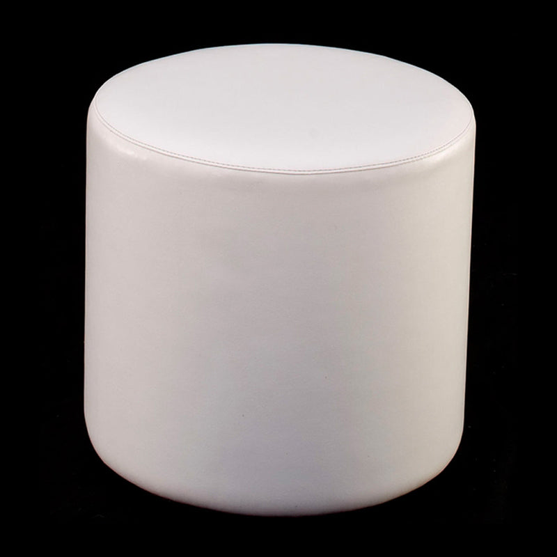 White Dot cylinder ottoman included in the Pool Club Now set on a black studio background