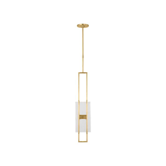 Duelle 28 pendant light antique brass installed in modern bedroom