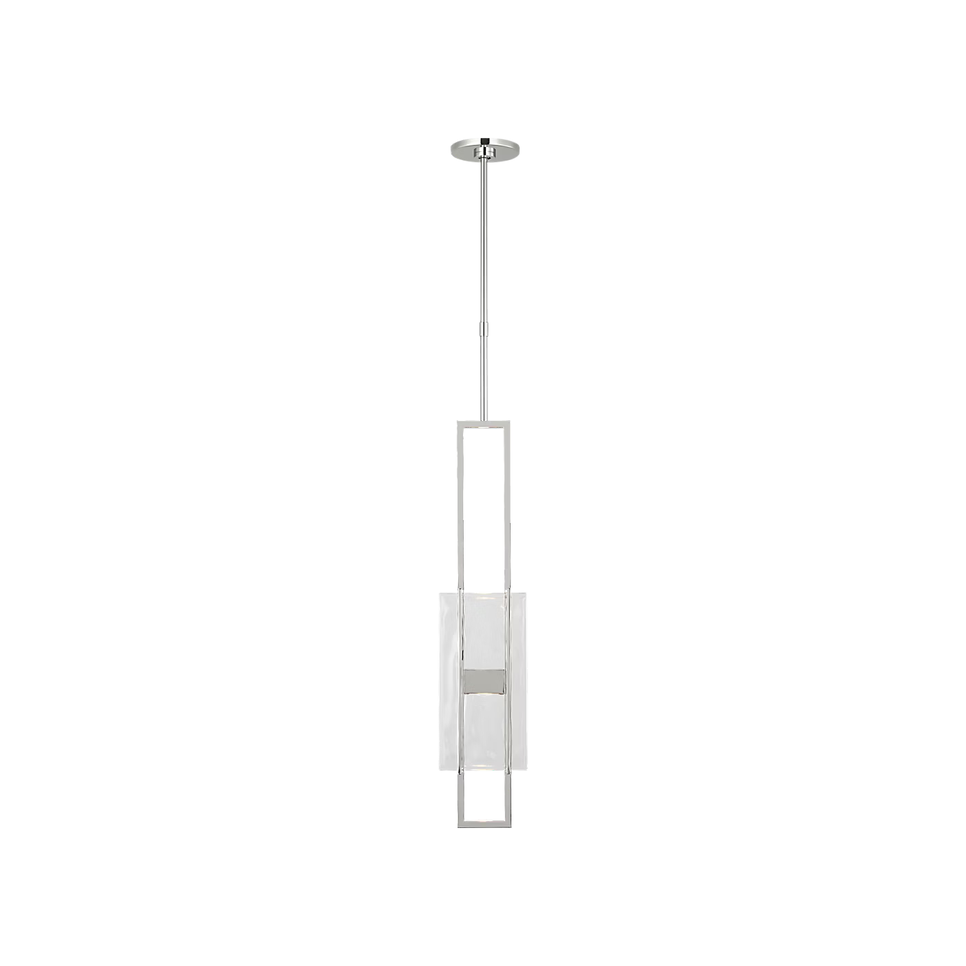 Polished nickel Duelle 28 pendant light installed in bedroom