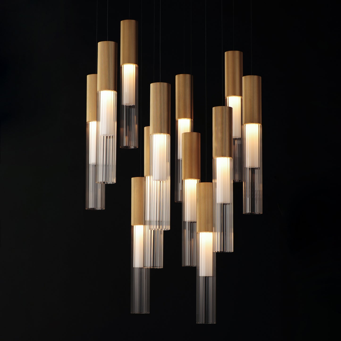 Reeds 12-Light LED Pendant Gold by ET2