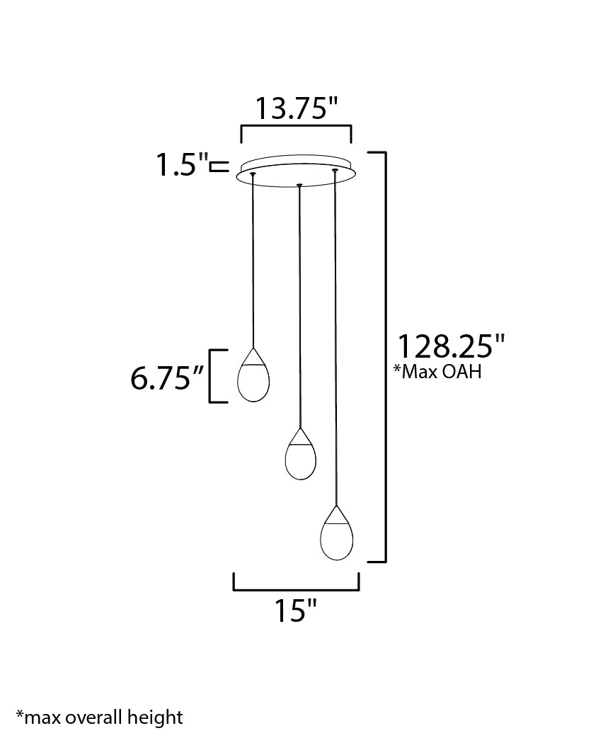 Dewdrop 3-Light LED Pendant Black by ET2