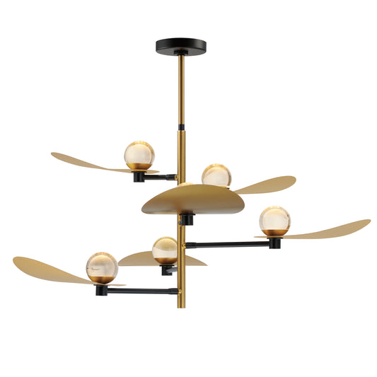 Pearl 6-Light LED Chandelier Black/Natural Aged Brass by ET2
