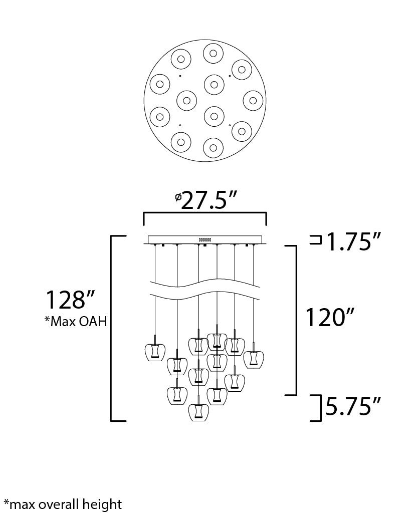 Newton 12-Light LED Pendant Black/Gold by ET2