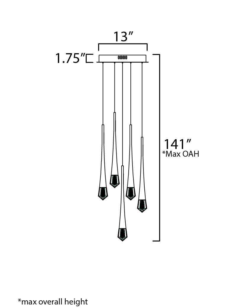 Pierce 5-Light LED Pendant Black by ET2