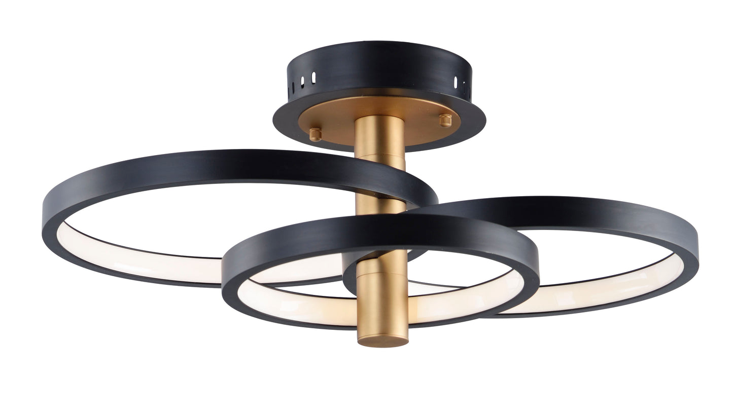 Hoopla 3-Light LED Semi Flush Mount Black/Gold by ET2