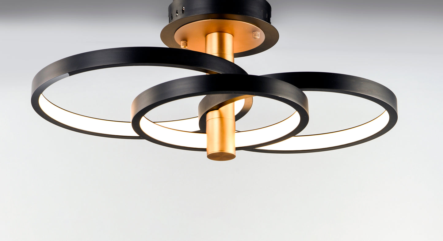 Hoopla 3-Light LED Semi Flush Mount Black/Gold by ET2