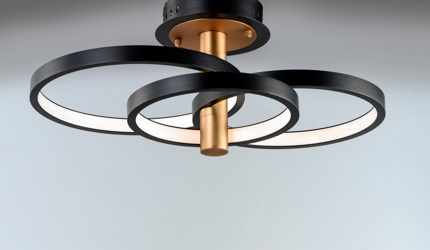 Hoopla 3-Light LED Semi Flush Mount Black/Gold by ET2