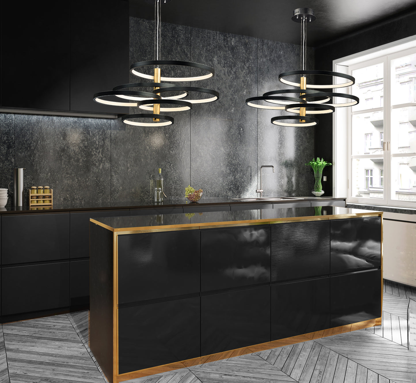 Hoopla 6-Light LED Pendant Black/Gold by ET2